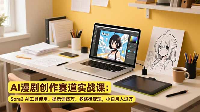 AI漫剧创作赛道实战课：Sora2 AI工具使用、提示词技巧、多路径变现，小白月入过万-网创项目总站
