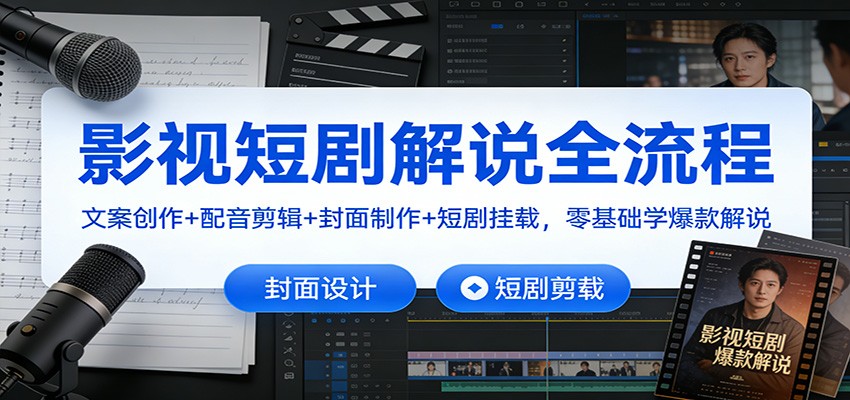 影视短剧解说全流程：文案创作+配音剪辑+封面制作+短剧挂载，零基础学爆款解说-网创项目总站