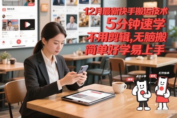 12月最新快手搬运技术，5分钟速学，不用剪辑无脑搬，简单好学易上手-网创项目总站