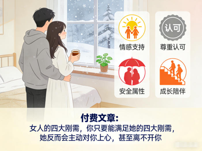 付费文章：女人的四大刚需，你只要能满足她的四大刚需，她反而会主动对你上心，甚至离不开你-网创项目总站