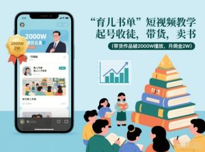 育儿书单短视频教学，起号收徒，带货，卖书(带货作品破2000W播放，月佣金2W)-网创项目总站