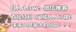 日入1.3w！微信推客，首批红利，未来10年最大的风口，0门槛，人人可做！-网创项目总站