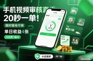 手机视频审核真香！20秒一单，随时随地可做，单日收益4张，小白零门槛冲【揭秘】-网创项目总站