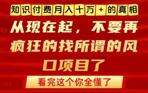 知识付费月入10个W的真相，做网创项目这一个就够了，不要再疯狂的找所谓的风口项目【揭秘】-网创项目总站