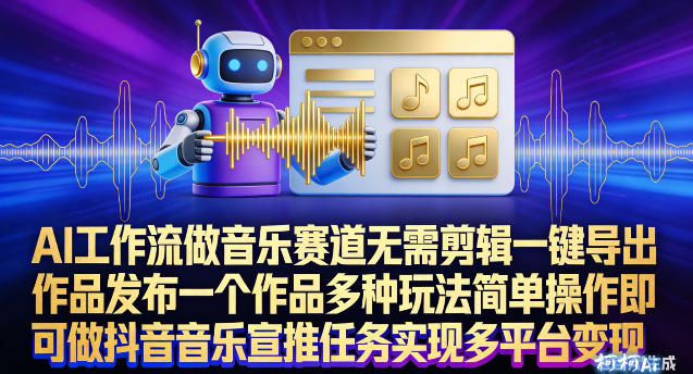 AI工作流做音乐赛道，无需剪辑，一键导出作品发布，一个作品多种玩法，简单操作即可做抖音音乐宣推任务-网创项目总站