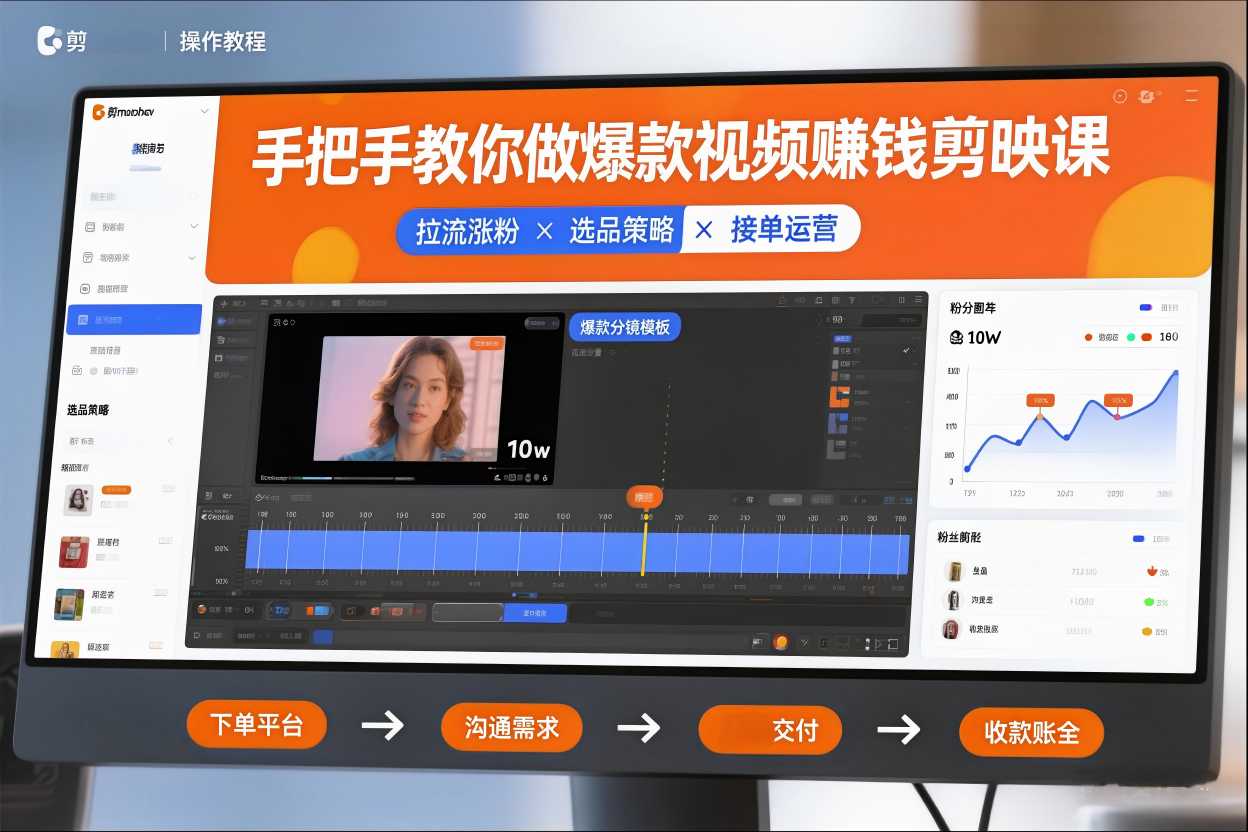 手把手教你做爆款视频赚钱剪映课，手把手教学拉流涨粉、选品策略和接单运营(更新2026)-网创项目总站
