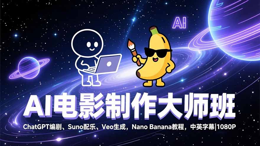 AI电影制作大师班：ChatGPT编剧、Suno配乐、Veo生成，Nano Banana教程，中英字幕|1080P-网创项目总站