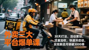 外卖三大平台爆单课，30天打法、活动策划、流量加权，快速冷启动，实现新店月销破3000单-网创项目总站
