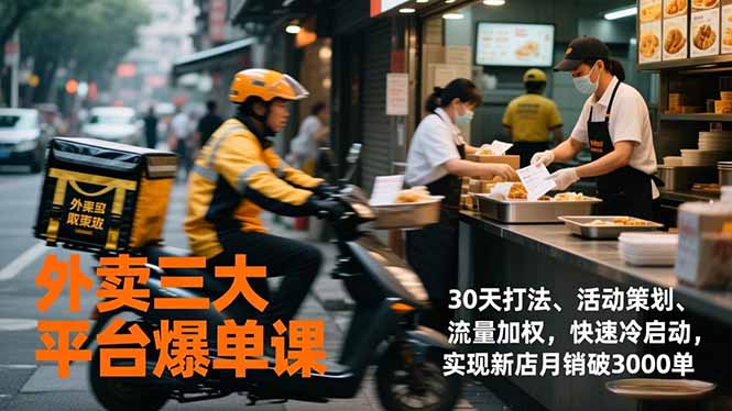 外卖三大平台爆单课，30天打法、活动策划、流量加权，快速冷启动，实现新店月销破3000单-网创项目总站