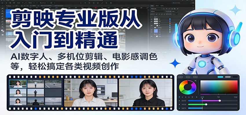 剪映专业版从入门到精通：AI数字人、多机位剪辑、电影感调色等，轻松搞定各类视频创作-网创项目总站