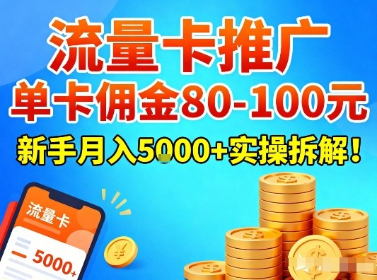 流量卡推广，单卡佣金80-100，新手月入5k+实操拆解！-网创项目总站