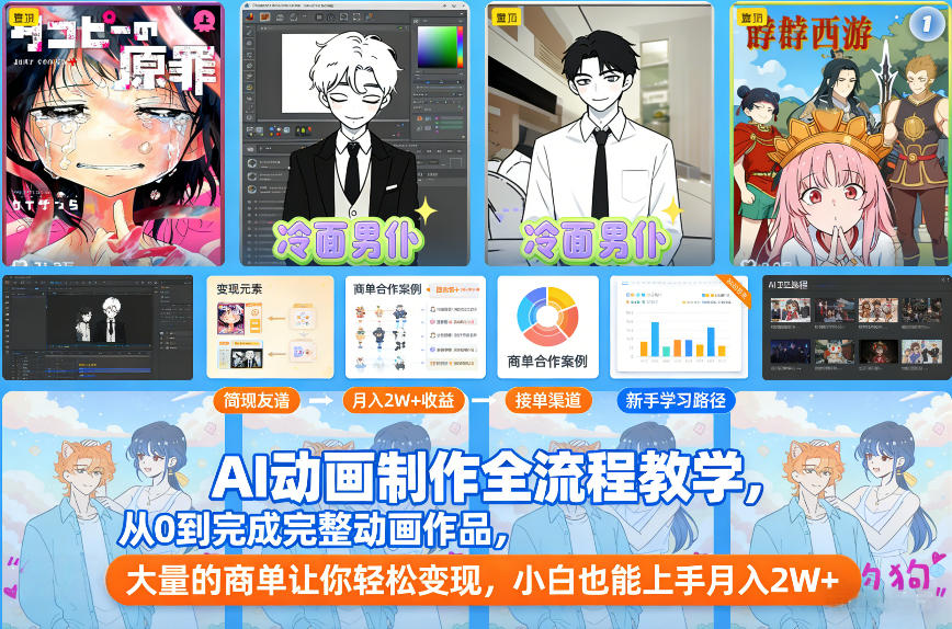 AI动画制作全流程教学，从0到完成完整动画作品，大量的商单让你轻松变现，小白也能上手月入2W+-网创项目总站