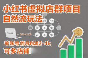 小红书虚拟店群项目，自然流玩法，批量自动化，稳定不费号，单账号的月利润2-4k，可多店矩阵-网创项目总站