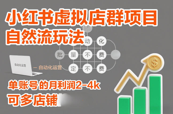 小红书虚拟店群项目，自然流玩法，批量自动化，稳定不费号，单账号的月利润2-4k，可多店矩阵-网创项目总站