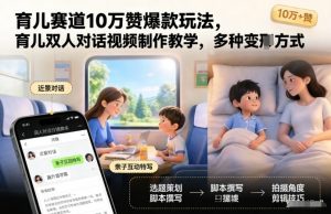 育儿赛道10万赞爆款玩法，育儿双人对话视频制作教学，多种变现方式-网创项目总站