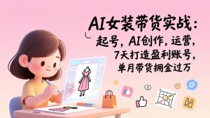 AI女装带货实战：起号，AI创作，运营，7天打造盈利账号，单月带货佣金过万-网创项目总站