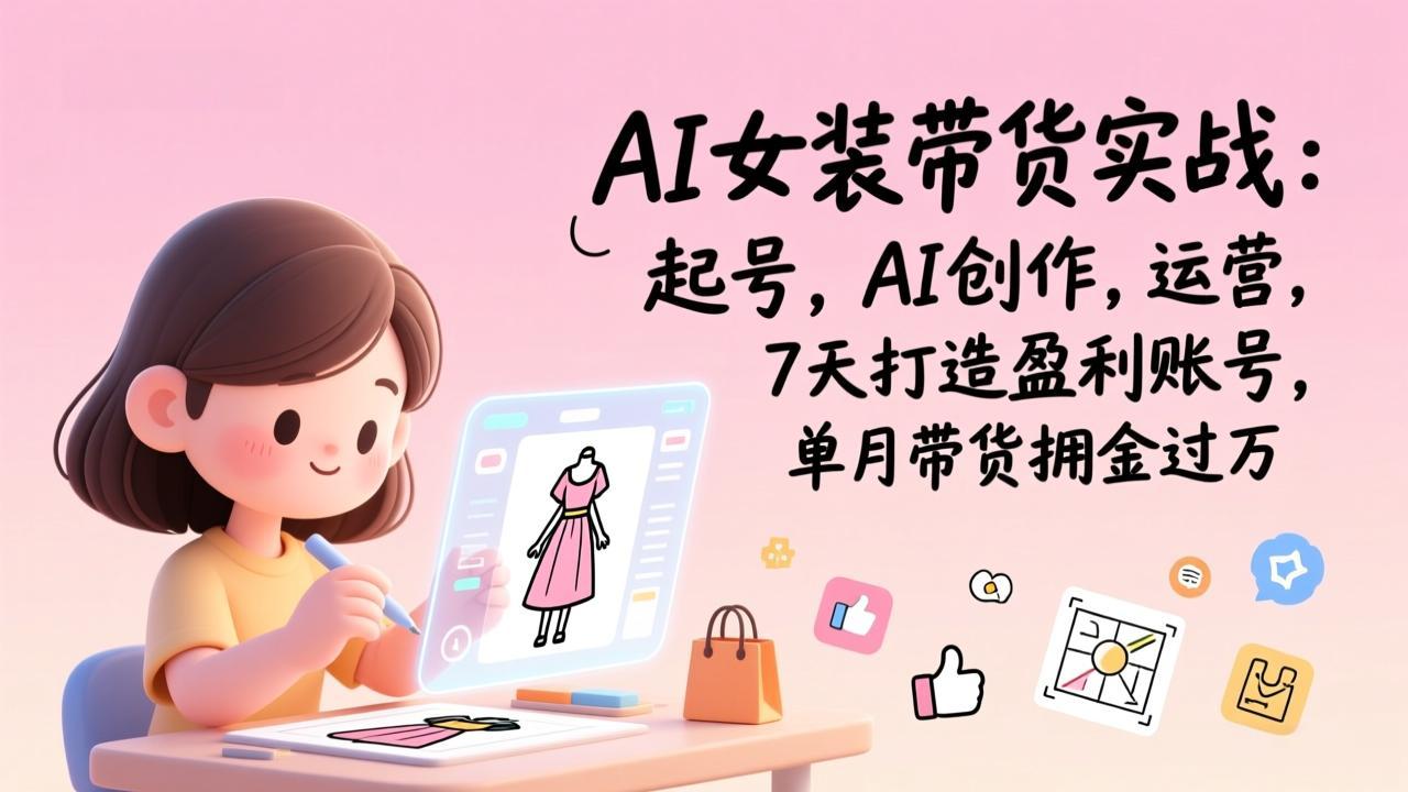 AI女装带货实战：起号，AI创作，运营，7天打造盈利账号，单月带货佣金过万-网创项目总站
