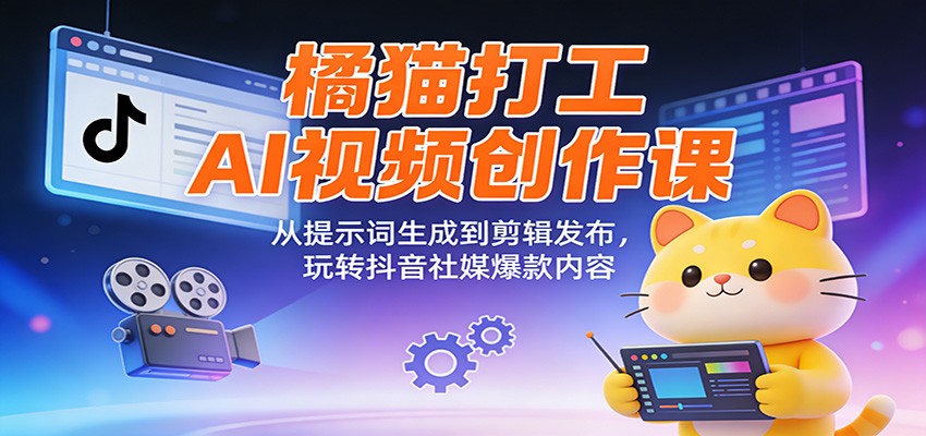 橘猫打工AI视频创作课：从提示词生成到剪辑发布，玩转抖音社媒爆款内容-网创项目总站