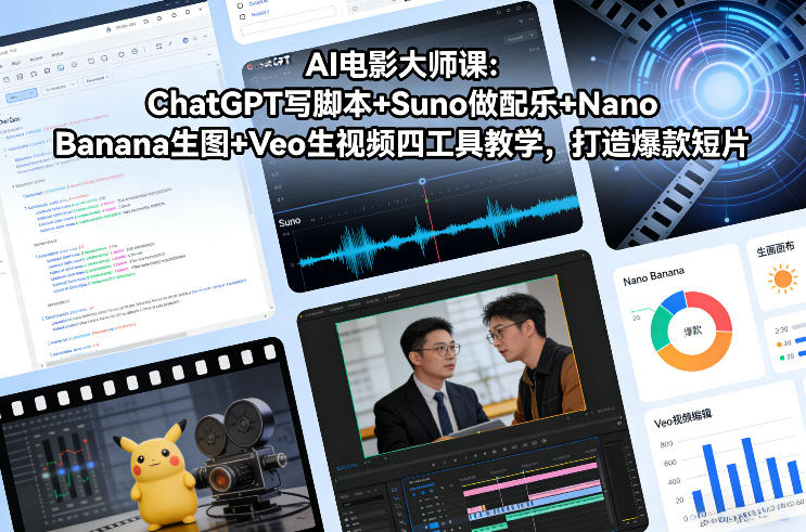 AI电影大师课：ChatGPT写脚本+Suno做配乐+Nano Banana生图+Veo生视频，打造爆款短片-网创项目总站
