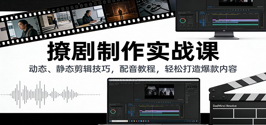 撩剧制作实战课：动态、静态剪辑技巧，配音教程，轻松打造爆款内容-网创项目总站