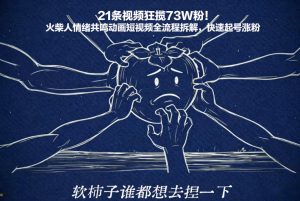 21条视频狂揽73W粉！火柴人情绪共鸣动画短视频全流程拆解，快速起号涨粉-网创项目总站