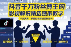 抖音千万粉丝博主的影视解说精选独家教学，干货满满，掌握影视解说盈利密码-网创项目总站