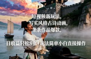 短视频新玩法，写实风格古诗动画，条条作品爆款，日收益轻松8张+玩法简单小白直接操作-网创项目总站