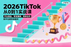 2026TikTok从0到1实战课，平台激励、带货賺佣、商单合作，新手也能快速盈利(3天直播课)-网创项目总站