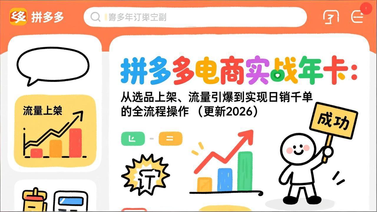 拼多多电商实战年卡：从选品上架、流量引爆到实现日销千单的全流程操作(更新2026-网创项目总站