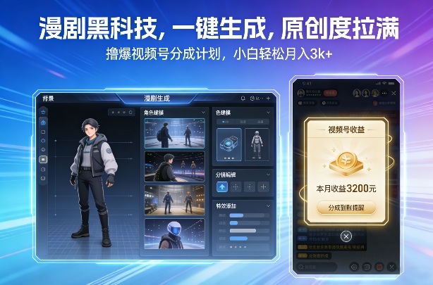 漫剧黑科技，一键生成，原创度拉满，撸爆视频号分成计划，小白轻松月入3k+-网创项目总站