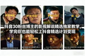 抖音30粉丝博主的影视解说精选独家教学，学完你也能轻松上抖音精选计划变现-网创项目总站