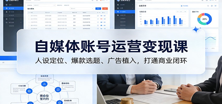 自媒体账号运营变现课：人设定位、爆款选题、广告植入，打通商业闭环-网创项目总站