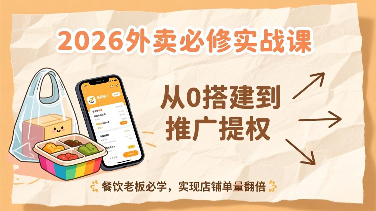 2026外卖必修实战课：从0搭建到推广提权，餐饮老板必学，实现店铺单量翻倍-网创项目总站