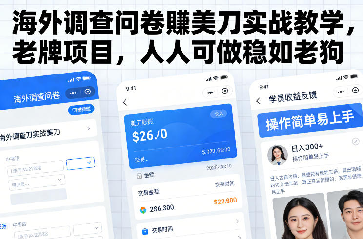 海外调查问卷賺美刀实战教学，老牌项目，人人可做稳如老狗-网创项目总站