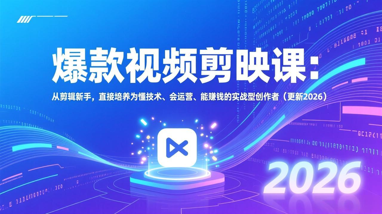 爆款视频剪映课：从剪辑新手，直接培养为懂技术、会运营、能赚钱的实战型创作者(更新2026-网创项目总站