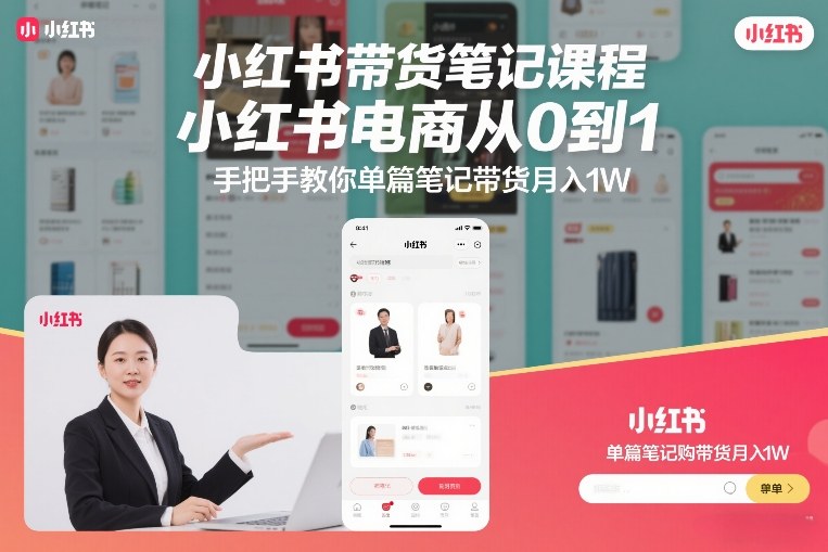 小红书带货笔记课程，小红书电商从0到1，手把手教你单篇笔记带货月入1W-网创项目总站