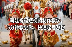 萌娃祝福短视频制作教学，5分钟教会你，快速起号涨粉-网创项目总站