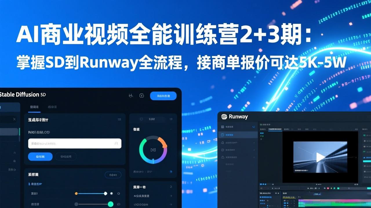 AI商业视频全能训练营2+3期：掌握SD到Runway全流程，接商单报价可达5K-5W-网创项目总站
