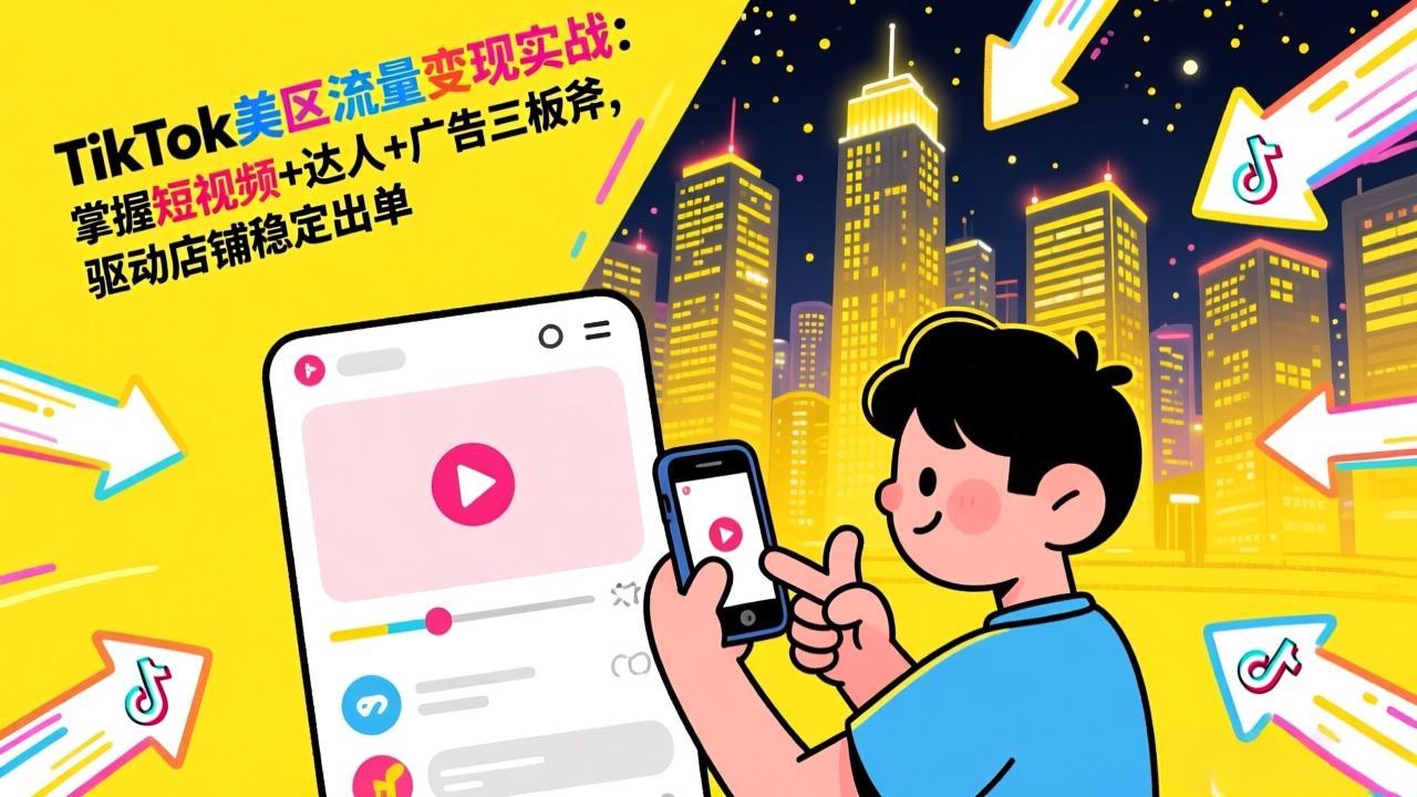TikTok美区流量变现实战：掌握短视频+达人+广告三板斧，驱动店铺稳定出单-网创项目总站