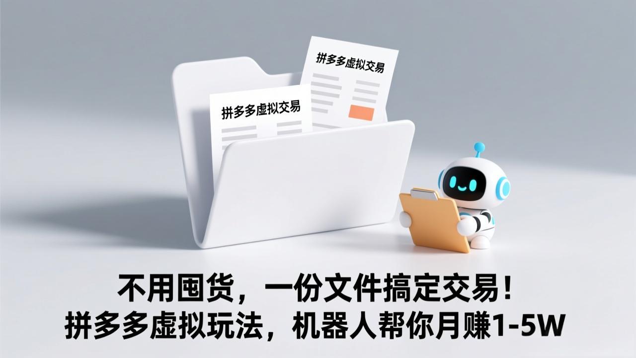 不用囤货，一份文件搞定交易！拼多多虚拟玩法，机器人帮你月赚 1-5W-网创项目总站