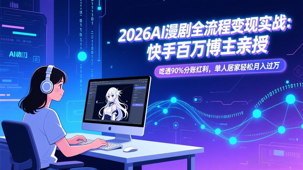 2026AI漫剧全流程变现实战：快手百万博主亲授，吃透90%分账红利，单人居家轻松月入过万-网创项目总站