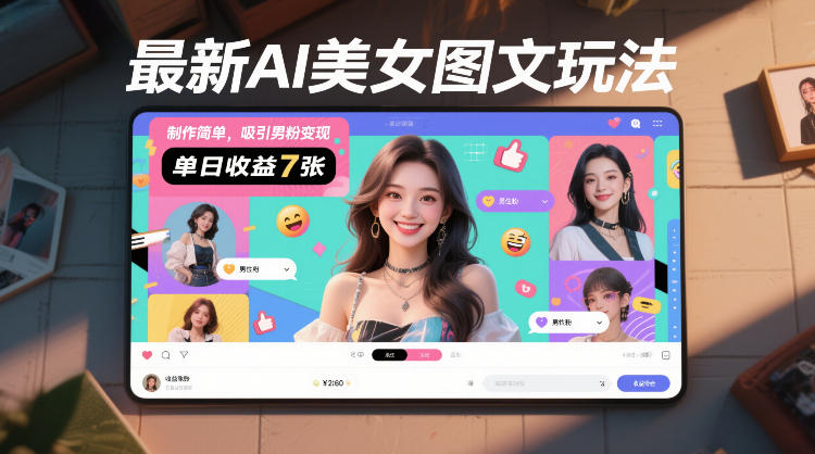 最新AI美女图文玩法，制作简单，吸引男粉变现，单天收益7张-网创项目总站