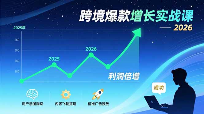 跨境爆款增长实战课，教授用户意图洞察、内容飞轮搭建、精准广告投放，助力卖家2026年利润倍增-网创项目总站