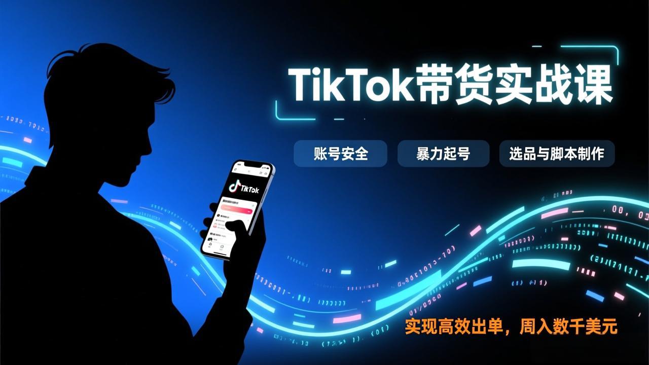 TikTok带货实战课，涵盖账号安全、暴力起号、选品与脚本制作，实现高效出单，周入数千美元-网创项目总站