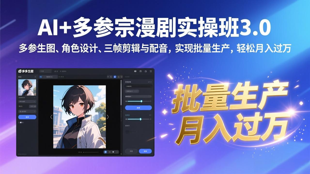 AI+多参宗漫剧实操班3.0：多参生图、角色设计、三帧剪辑与配音，实现批量生产，轻松月入过万-网创项目总站