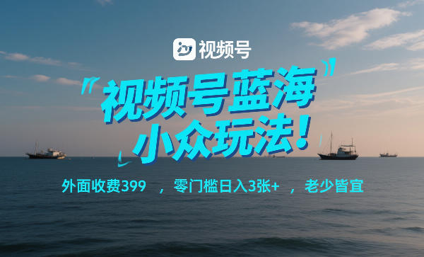 视频号蓝海小众玩法！外面收费399，零门槛日入3张+，老少皆宜-网创项目总站