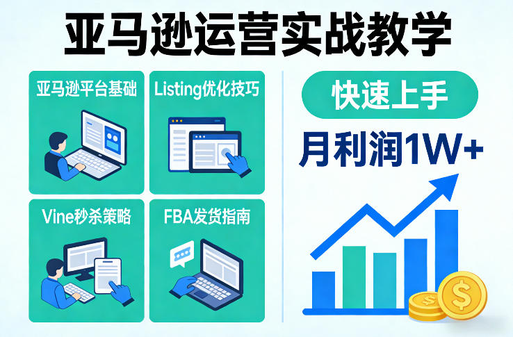 亚马逊运营实战教学，亚马逊平台+Listing优化+Vine秒杀+FBA发货等，快速上手，实现店铺月利润1W-网创项目总站