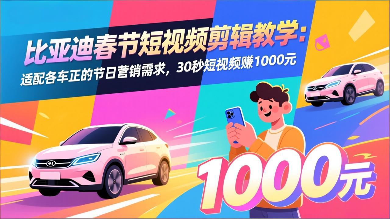 比亚迪春节短视频剪辑教学：适配各车企的节日营销需求，30秒短视频赚1000元-网创项目总站