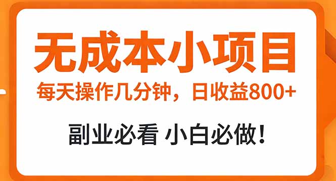 无成本小项目 每天操作几分钟，真实日收益800+ 副业必看 小白必做！-网创项目总站