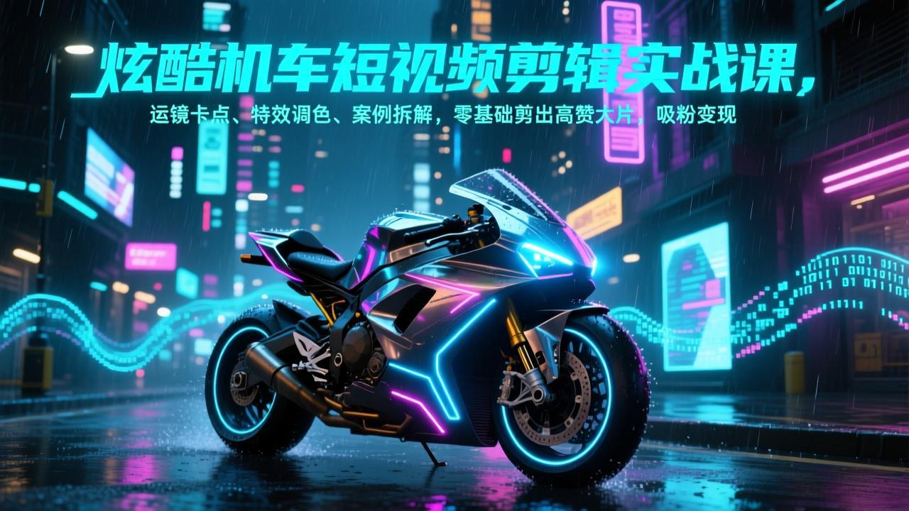 炫酷机车短视频剪辑实战课，运镜卡点、特效调色、案例拆解，零基础剪出高赞大片，吸粉变现-网创项目总站